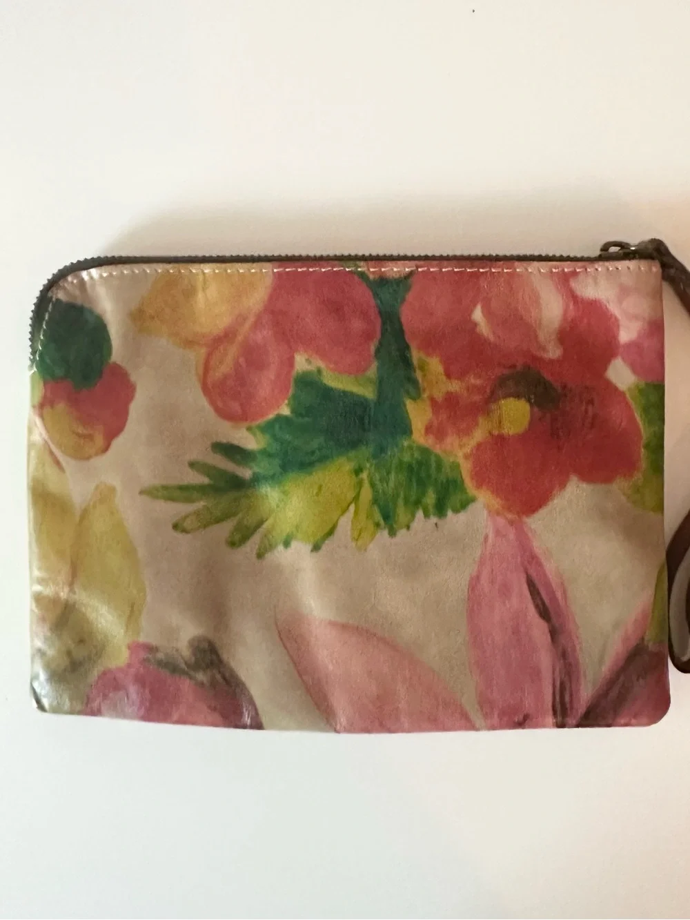 Patricia Nash Floral Italian Leather Wristlet Zip Pouch Clutch